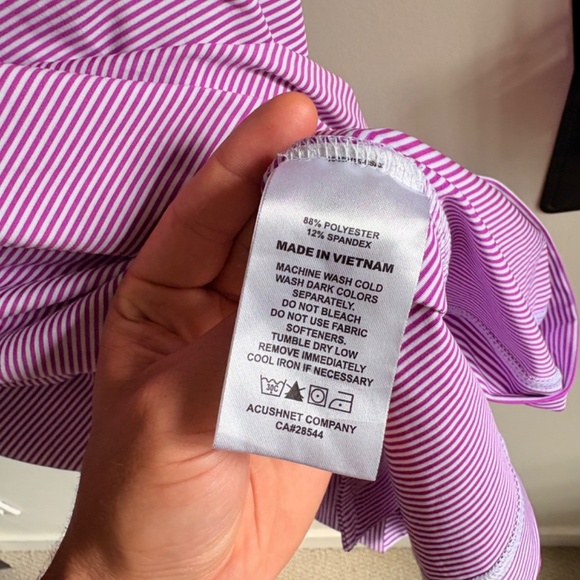 FJ Golf Polo Men's Large Pink White strips lightweight Golf shirt polyester - Picture 5 of 8